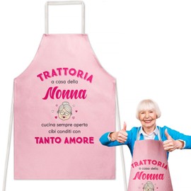 GEBETTER Italian BBQ Apron with Saying for Women Funny - Trattoria a Casa Della Nonna - Cooking Apron Kitchen Apron Gift for Mum Grandma for Christmas Mother's Day or Birthday, pink