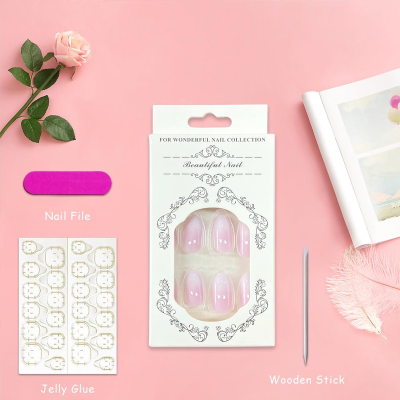Pink Gradient Press on Nails Medium Oval Glue on Nails
