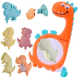 VBACALA Bath Toy Bath Toy with 3-in-1 Dinosaur Net Fishing + Frame + Storage, 6 Wheat Soft Rubber Dinosaurs, Water Toy Children's Pool Toy Bath Toy from 3 Years