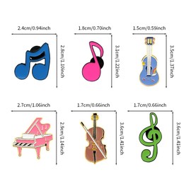 Set of 6 Music Brooches Enamel Brooches Music Notes Guitar Violin Piano Instruments Lapel Pins for Birthday Girls Boys Clothes Scarf Backpack Accessories Badge Gifts, Metal