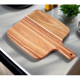 Acacia Wood Cutting Board with Handle, Wooden Cutting Boards, Chopping Board, Charcuterie Board, Serving Board for Cheese, Bread, Pizza, Vegetables & Fruits (1, Acacia Wood Color, 14''L x 10''W)