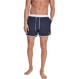 Urban Classics Men's Swimming Trunks Retro Swimming Trunks for Men with Drawstring Available in Many Colours Sizes XS-5XL, Navy/White