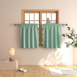 Cortinas de nivel verde claro de 30 pulgadas para cocina, oscurecimiento de habitación, baño, sótano, cortina corta de triple tejido, cortinas pequeñas para cafetería, juego de 2 paneles con bolsillo para barra