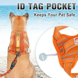 BARKBAY No Pull Dog Harness Large Step in Reflective Dog Harness with Front Clip and Easy Control Handle for Walking Training Running with ID tag Pocket(Orange,S)