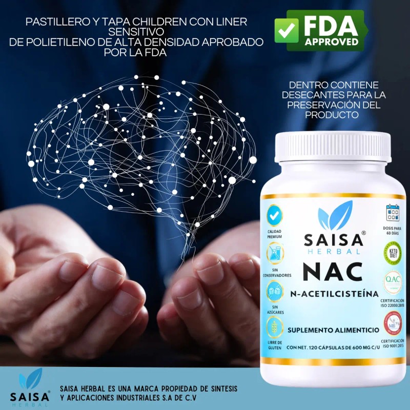 Nac Acetilcisteína 600 120 Cáps Saisa Herbal Suplemento Natural Antioxidante