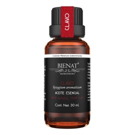 Aceite Esencial de Clavo 30mL | Clove | 100% Natural y Puro | Ideal para Difusor de Aromas, Humidificador, Aromaterapia, Masajes, Meditación, Velas | Esencia Concentrada en Gotas | Bienat
