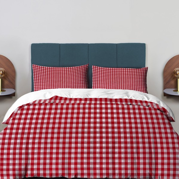BaoNews Red White Checkered Duvet Cover Set Queen Size,3 Pieces