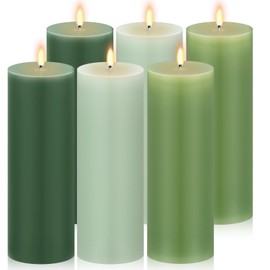 Conelist Pillar Candles Unscented Column Colored Candles for Wedding Gift Relaxation Spa Church Holiday Dinner Table Home Decor (2 x 6,Gradient Green,Set of 6)