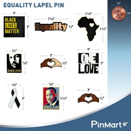 PinMart Equality Lapel Pin – Unity Heart Hands Lapel Pin – Black Die Plated Enamel for BLM Advocates – Raise Awareness and Fight for Equality – Badge for Clothing, Bags, and Lanyards – 1 Piece