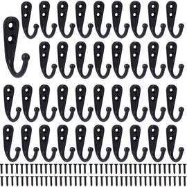Coat Hooks-38 Pack Farmhouse Hooks with Metal Screws, Black Decorative Rustic Coat Hooks Rack, Wall Mounted Single Prong Robe Hook,Vintage Organizer Hanging Wire Hook Clothes Hanger