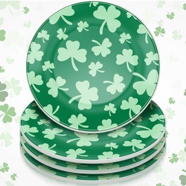 SiliFine 4 Pcs 6 Inch St. Patrick's Day Ceramic Decorative Plate Irish Shamrock Tableware Plate Leaf Clover Display Dish for St. Patrick's Celebration, Dinner Party, Wedding(Classic Color)