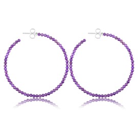 InfinityGemsArt Natural Amethyst Dainty Hoop Earring Pair, Beaded Earring, Chakra Crystals, Gift Jewelry, Energy Healing Beads Jewelry in Silver Plated Earring, Stylish Earring Pair, Elegant Gift