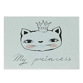 Ambesonne Cats Cutting Board, My Cartoon Cursive Hand Lettering Along Crown Kitten on Plain Backdrop, Decorative Tempered Glass Cutting and Serving Board, Small Size, Rose Charcoal Grey White