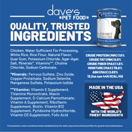 Dave's Pet Food Bland Diet Dog Food (Chicken & Rice), Easy to Digest, Gluten-Free Canned Wet Dog Food for Sensitive Stomach, Dave's Dog Food, 13.2 Ounce (Pack of 12)