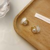 HUGETOMATO Trendy White Pearl Stud Earrings 14K Gold Plated U