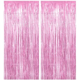 2pcs Tinsel Curtain Pink Glitter, 3ft X 6.4ft Aluminum Foil Flow Curtain Background Streamer, Girls Tinsel Curtains Pastel Foils Fringe,Birthday Party Wedding Holiday Backdrop Decoration(Pink)