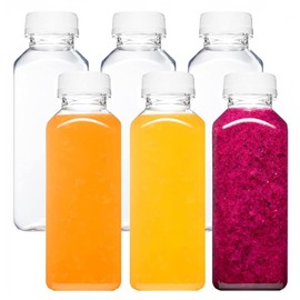 U Chef Set de 6 Botellas de Plástico de 12 onzas con Tapas, Recipientes para Jugo para Refrigerador, Botellas Herméticas Reutilizables para Jugo, Botella para Agua de Plástico