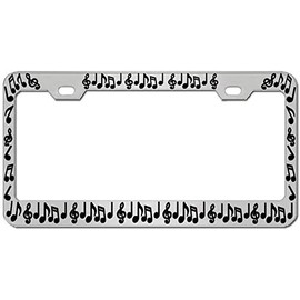 Musical Notes Heavy Stainless Steel License Plate Frame, License Tag Holder (Chrome)