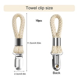 10PCS Towel Clips,Braided Cotton Loop Towel Clip With Metal Clamp, Chef Aid Tea Towel Cloth Clips for Hanging, Tea Towels with Sturdy Hanging Loop Tea Towel Clips for Home Closets, Kitchen, Bathroom