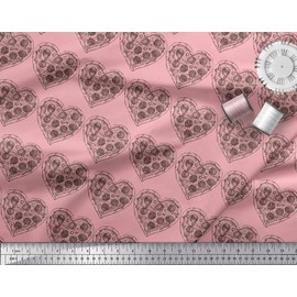 Soimoi Pink Rayon Fabric Pizza Food Print Fabric by Yard 42 Inch Wide