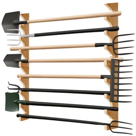 Beeveer 2 Pairs Pine Wood Garden Tool Organizer Wall Mount Garage Shed Yard Organization Racks Horizontal Garden Tool Holder for Wall Shovels Rakes Long Handled Objects Storage, 8 Slots in Total