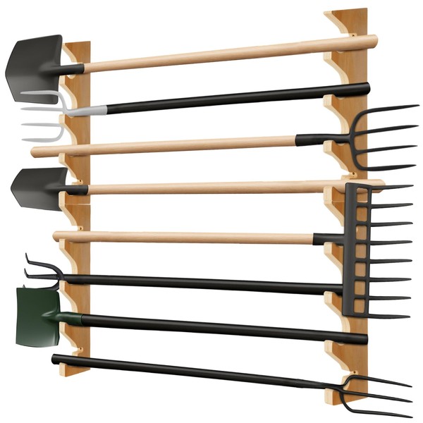 Beeveer 2 Pairs Pine Wood Garden Tool Organizer Wall Mount