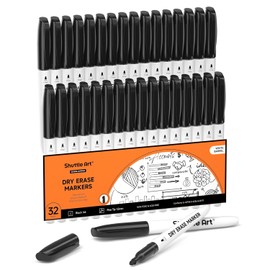 Shuttle Art Dry Erase Markers, 32 Pack Black Whiteboard Markers,Fine Tip Dry Erase Markers for Kids,Perfect for Writing on Whiteboards, Dry-Erase Boards,Mirror,Calender,School Office Supplies