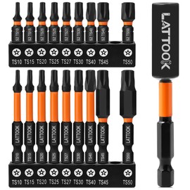 19-Pieces 5 Point Star Torx Bit Set, LATTOOK Security Tamper Proof Torx Driver Bit Set, Magnetic S2 Steel, 2.3'' & 1'' Long, T10, T15, T20, T25, T27, T30, T40, T45, T50