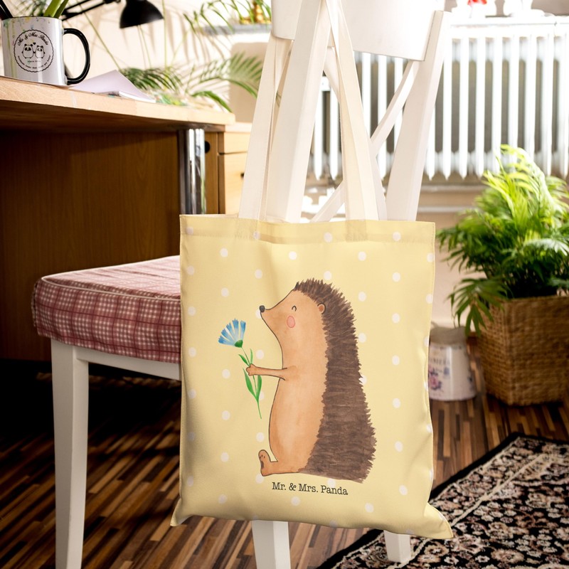 Mr. & Mrs. Panda Hedgehog with Flower Shopping Bag, yellow