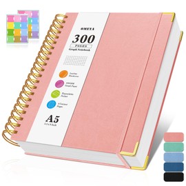 Notizblock A5 Kariert, Spiralblock Notizbuch mit 300 Seiten, 100GSMblock kariert, Hardcover Leder Spiralbindung Notebook für Frauen und Männer,Großes Notizbücher für Arbeit Büro Schule, 14 x 21cm