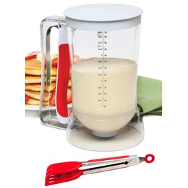 Waffles Batter Dispenser n Waffle Tongs Combo Set,Get Perfectly Fluffy Waffles Every Time! Batter Measuring Separator for Pancakes, Cupcake, Muffin Quick Filling Cookie Batter
