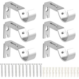Scettar 6 Pcs Silver Adjustable Curtain Poles Brackets, Curtain Pole Brackets Curtain Brackets Adjustable Silver Curtain Rod Brackets Curtain Rod Bracket for 25mm Poles for Bedroom, Office, Bathrooms