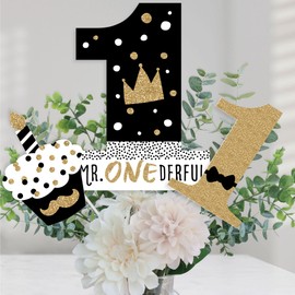 Big Dot of Happiness 1st Birthday Little Mr. Onederful - Boy First Birthday Party Centerpiece Sticks - Table Toppers - Set of 15