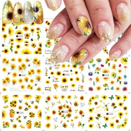 12Sheets Sunflower Nail Stickers Flower Nail Art Water Decals Transfer Foils for Acrylic Nail Spring Summer Daisy Flower Design Nail Decals Supply Watermark Nail Supplies for Women DIY Manicure