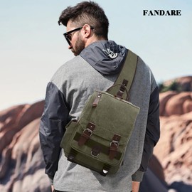 FANDARE Retro Chest Bag Sling Bag Men's Backpack Women's School Bag Canvas School Backpack Shoulder Bag Backpack Sports Bag for School Leisure Travel Business Jogging, Green (green A), Retro