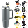 8 Pack Black Cat Straw Cover Toppers, Silicone Reusable Straw