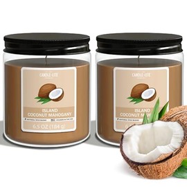 Candle-Lite 2 Pack Scented Candles, Island Coconut Mahogany, 6.5 oz Jar, Proudly Poured in The USA, Aromatherapy Candle Set, Single-Wick with 40 Hours of Burn Time, Ideal Gift for Men and Women