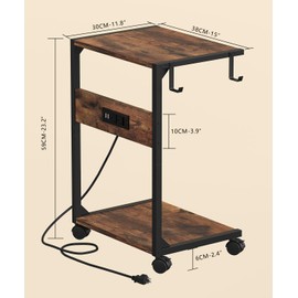 Akxomel 2 Tier Computer Tower Stand with Charging Station, Floor PC Stand Fits Under Desk, Rolling C Shaped End Table with USB Port, CPU Holder Cart for Carpet with Hooks, Home Office