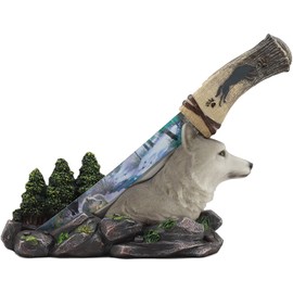 Ebros Animal Spirit Alpha Gray Wolf in Mountain Forest Display Centerpiece Statue with Stainless Steel Blade Dagger Letter Opener Sculpture Figurine Gift for Hunters and Outdoorsmen