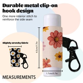 DELORIGIN 10pcs Daisies Flowers Lip Balm Holder Keychain Sunflowers Butterflies Lipstick Sleeves with Metel Clasp Chapstick Elastic Sleeves Lip Gloss Keychain Holder for Lip Balm Chap Stick Storage
