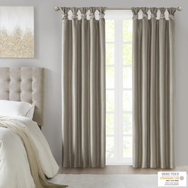 Madison Park Emilia Faux Silk Single Curtain with Privacy Lining, DIY Twist Tab Top, Window Drape for Living Room, Bedroom and Dorm, 50x84, Pewter