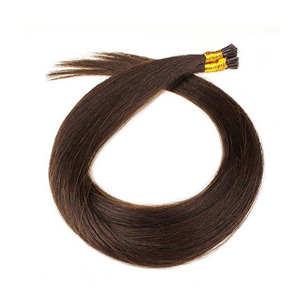 25 Strands Straight Micro Ring Links Locks Beads Keratin Stick I Tip Human Hair Extensions Color # 3 Medium Dark Brown