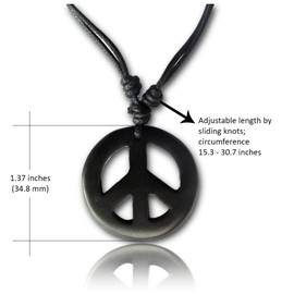 Earth Accessories Adjustable Peace Sign Pendant Necklace with Organic Wood - Hippie Accessories and Hippie Costume for 60s or 70s