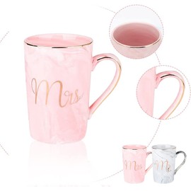 Pack of 2 Mr and Mrs Mugs, Ceramic Coffee Mugs, Marbling with Golden Patterns, Perfect for Coffee, Tea and Water, 400 ml, Gift for Wedding, Valentine's Day, Anniversary and Christmas (Style 2)