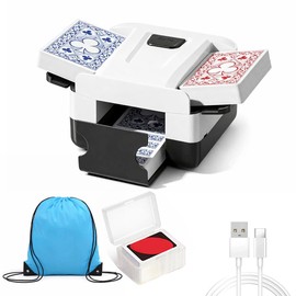 Automatic Card Shuffler for 1–2 Decks with Built-in Card Box, Dual Motor Low-Noise Electric Shuffler, 2000mAh Rechargeable Battery with Type-C Charging, Carry Bag for Poker, UNO & Blackjack