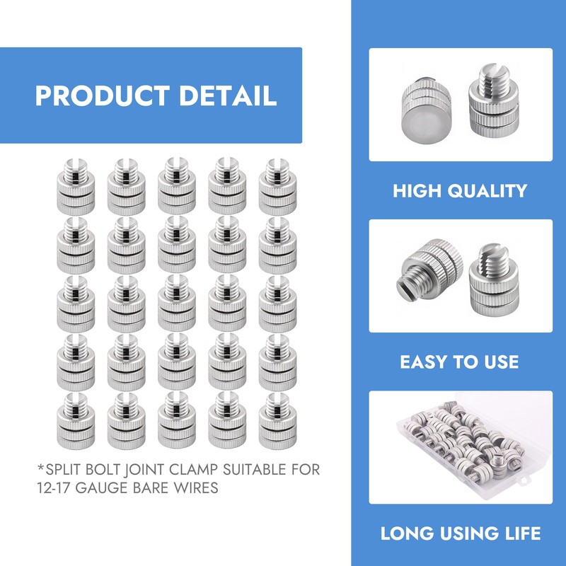 25 Pcs Aluminum Split Bolt Joint Clamp Silver Fence Wire