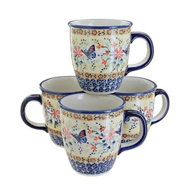 Blue Rose Polish Pottery Blue Butterfly 4 Piece Mug Set