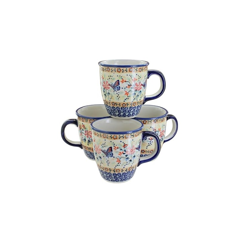 Blue Rose Polish Pottery Blue Butterfly 4 Piece Mug Set