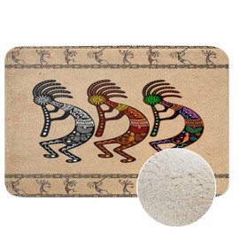 Kokopelli Bathroom Mat Rugs Stylized Mythical Characters Playing Flutes Microfiber Faux Cashmere Thick Plush Bath Mat Non-Slip Water Absorbent Bath Carpet for Bathtub Bathroom Floor Tub 16X24 Inch