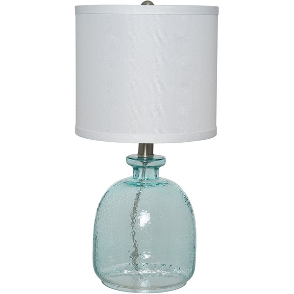 Catalina Lighting 20687-000 Coastal Cape Cod Clear Glass Textured Table Lamp, 18.25", Classic Blue